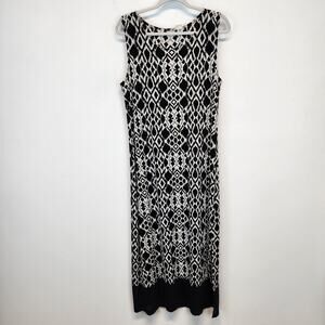 Chicos Travelers 2 Slinky Maxi Dress Size L Black White Geo Sleeveless Stretch